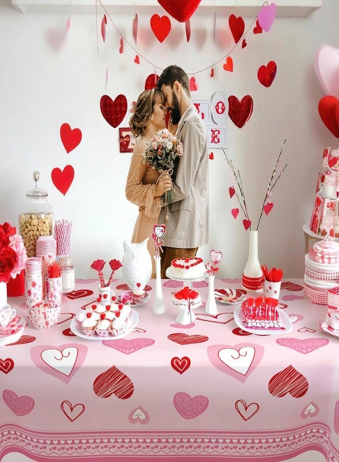 Libemskix Valentines Tablecloth, 2 Pcs Valentines Day Tablecloth Plastic 54x108 Inch Red Pink Love Heart Table Cloth Valentines Table Cloth Disposable Rectangle Table Cover for Wedding Anniversary Decorations - Image 5