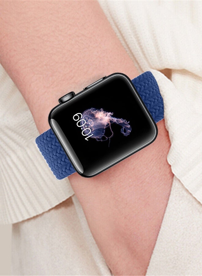 Braided Nylon Solo Loop Band 38mm 40mm 41mm with Metal Lugs Compatible with Apple Watch Series 1 to Series 9 - SE - Ultra 1 Ultra2 - 120mm-125mm- Dark Blue - Image 4