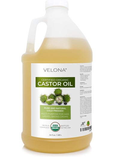 velona USDA Certified Organic Castor Oil  64 fl oz  For Hair Boost Eyelashes Eyebrows  Cold pressed Natural Oil USP Grade  Hexane Free