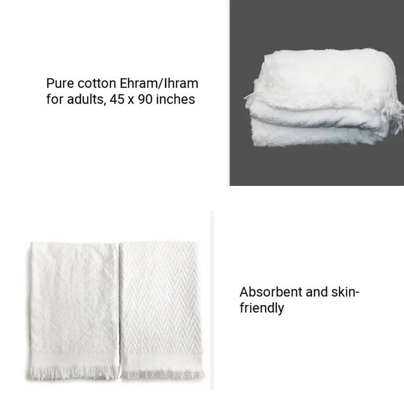 ZOOBERARY Ihram Ehram Ahram for Men for Hajj and Umrah - 2 White Towels (top and Bottom) Ihram Essentials for Men - Quick-Dry 2-Piece White Towel Set - Image 2