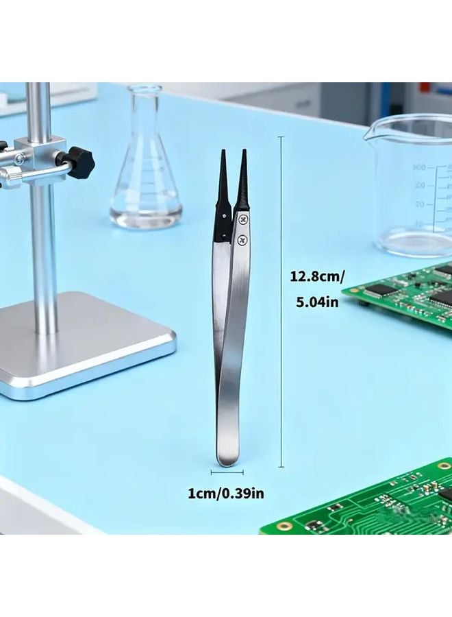 Medium Flat Head Anti Static Tweezers Interchangeable Tips Electronics Jewelry DIY - Image 1