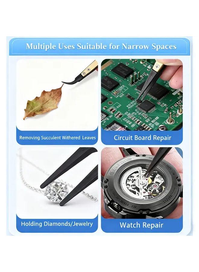 Medium Flat Head Anti Static Tweezers Interchangeable Tips Electronics Jewelry DIY - Image 3