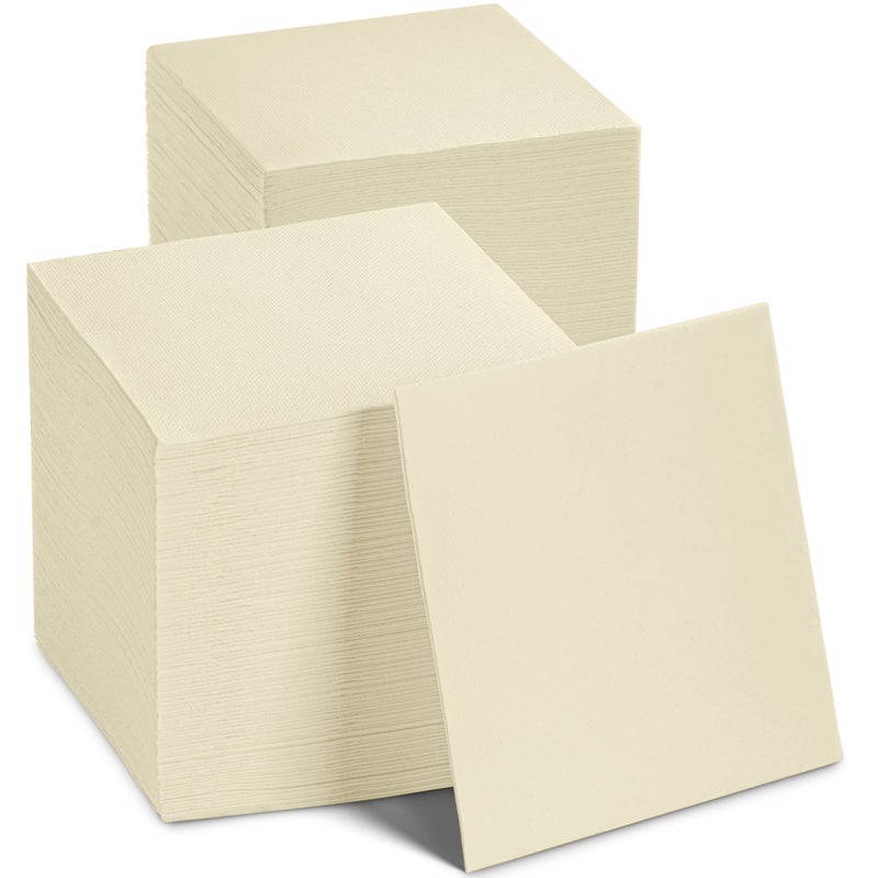 NAPEREE Disposable Cocktail Napkins Cream Paper  [200 Pack] 10"" x 10"" 2-Ply Quilted Colored Cream Beverage Napkins For Bar  Cafe  Wedding Or Party - Image 1