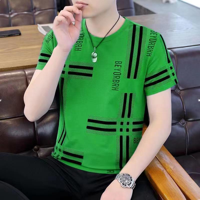Men's short-sleeved T-shirt summer New Ice Silk ice sense slim fashion printed men's half-sleeved T-shirt top clothing - Image 5