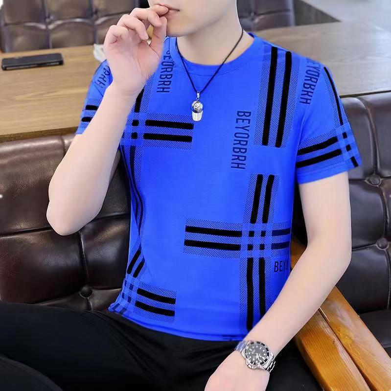 Men's short-sleeved T-shirt summer New Ice Silk ice sense slim fashion printed men's half-sleeved T-shirt top clothing - Image 4