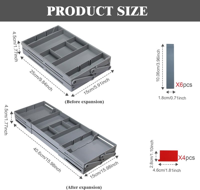 Quincry منظم أدراج ذكي قابل للطي من 2/3 طبقات، منظم متعدد المستويات قابل للتكديس والطي، صينية منبثقة قابلة للطي والتوسيع، منظم مساحة مكتب ثلاثي متعدد المستويات قابل للتوسيع (صف واحد طبقتان) - Image 3