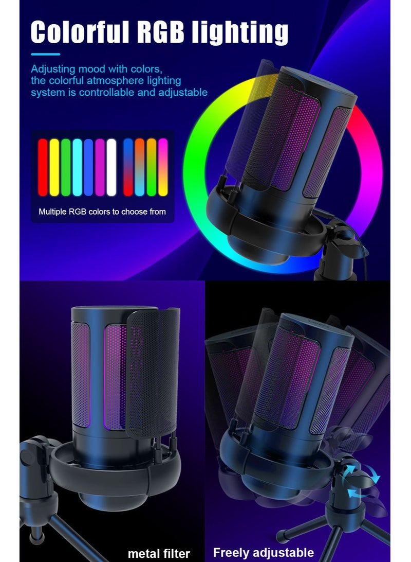 Esports game microphone desktop tripod recording microphone USB computer live broadcast condenser microphone RGB  - Image 4