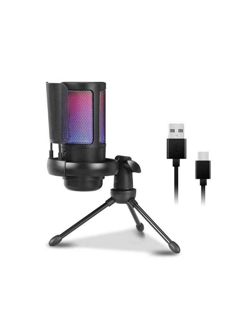 Esports game microphone desktop tripod recording microphone USB computer live broadcast condenser microphone RGB  - Image 1