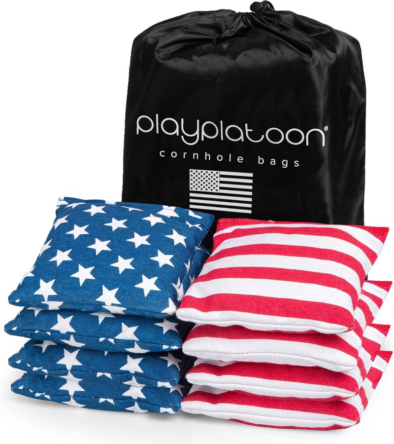Play Platoon Weather Resistant Cornhole Bags Set of 8 Regulation Corn Hole Navy Blue Lime Green Durable Duck Cloth Corn Hole for Tossing Game Includes Tote Bag