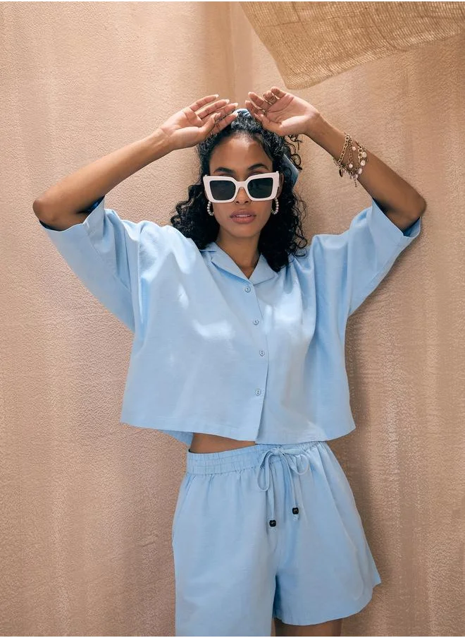 SASSAFRAS Solid Crop Shirt & Shorts Co-Ords by Styli