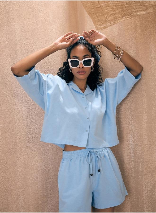 SASSAFRAS - Solid Crop Shirt & Shorts Co-Ords by Styli - Image 1