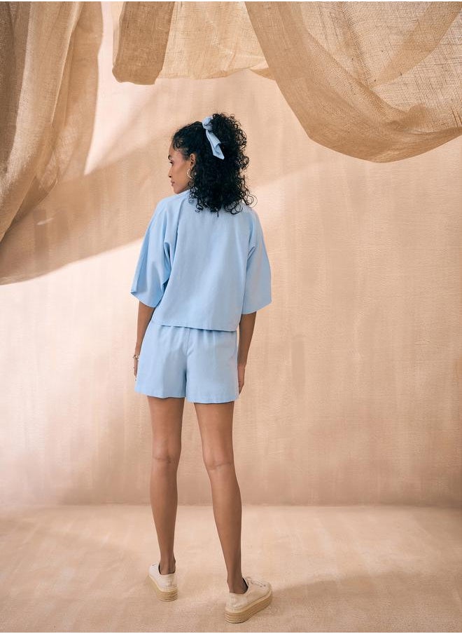 SASSAFRAS - Solid Crop Shirt & Shorts Co-Ords by Styli - Image 1