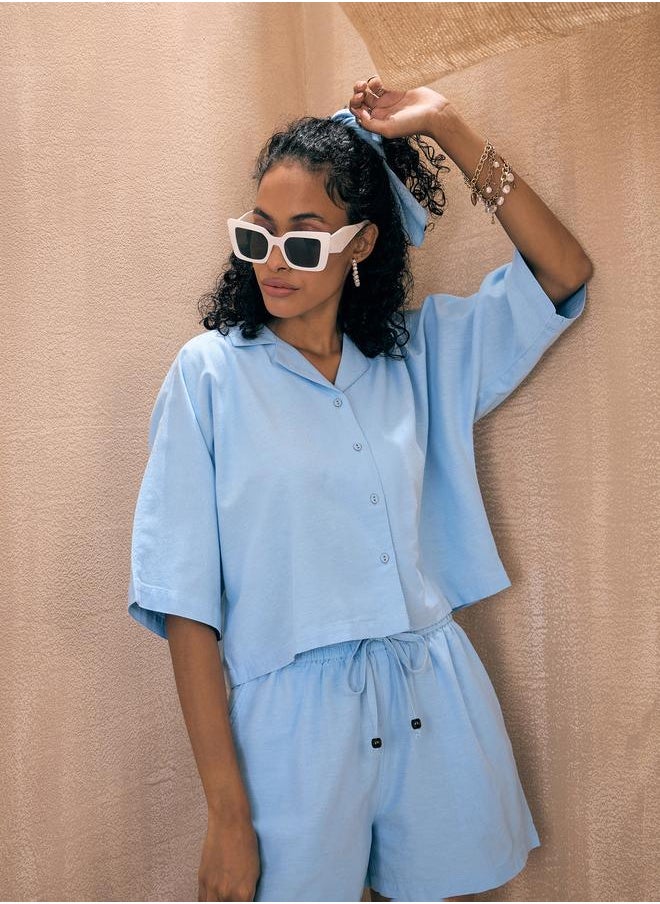 SASSAFRAS - Solid Crop Shirt & Shorts Co-Ords by Styli - Image 1