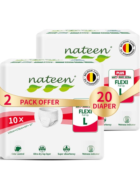 Flexi Plus Adult Diapers Pants,Incontinence Pull Up,Large,Waist Size 110-170Cm,20 Count Adult Pull Ups,Superior Comfort,Excellent Combination Of Protection.