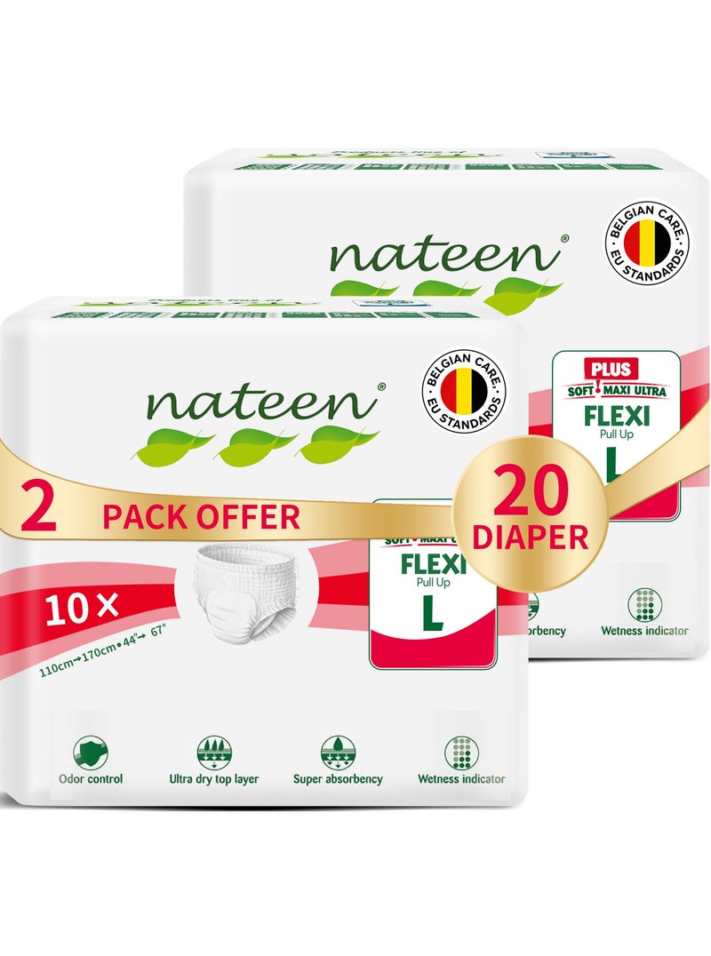 nateen Flexi Plus Adult Diapers Pants,Incontinence Pull Up,Large,Waist Size 110-170Cm,20 Count Adult Pull Ups,Superior Comfort,Excellent Combination Of Protection. - Image 1
