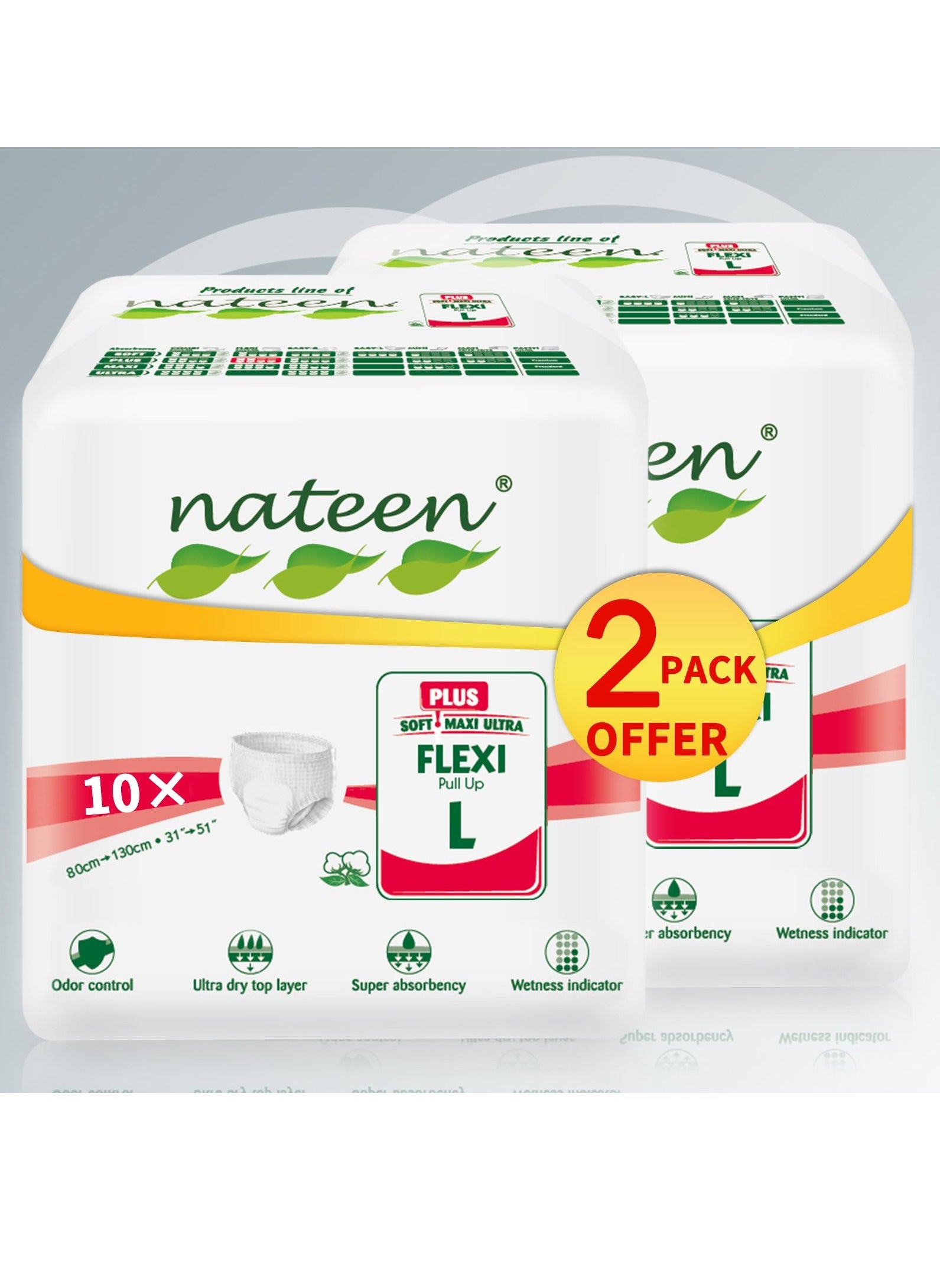 nateen Flexi Plus Adult Diapers Pants,Incontinence Pull Up,Large,Waist Size 110-170cm,20 Count Adult Pull Ups,Superior Comfort,Excellent Combination of Protection 