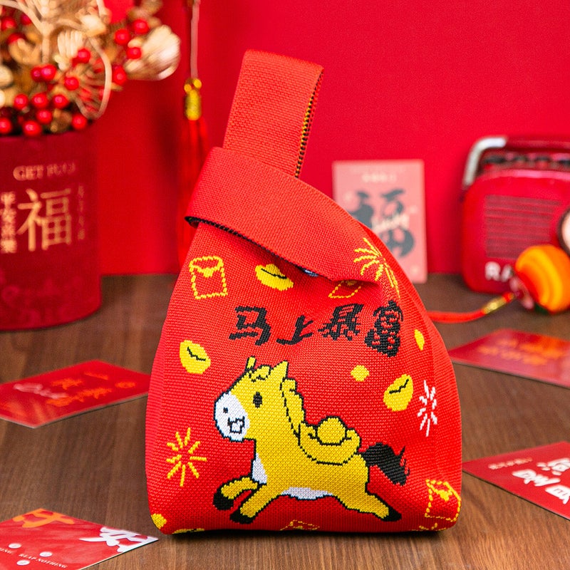 Chinese New Year Red Festive Knitted Tote Bag - Image 5
