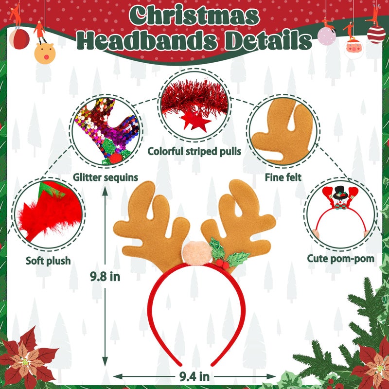 HOVACY 24 Pieces Christmas Headbands and Glasses Frames Bundle Set Christmas Party Favors Cute Eyeglasses Headwear Set with Santa Hat Snowman Tree Designs Christams Party Supplies Decor Photo Props - Image 3
