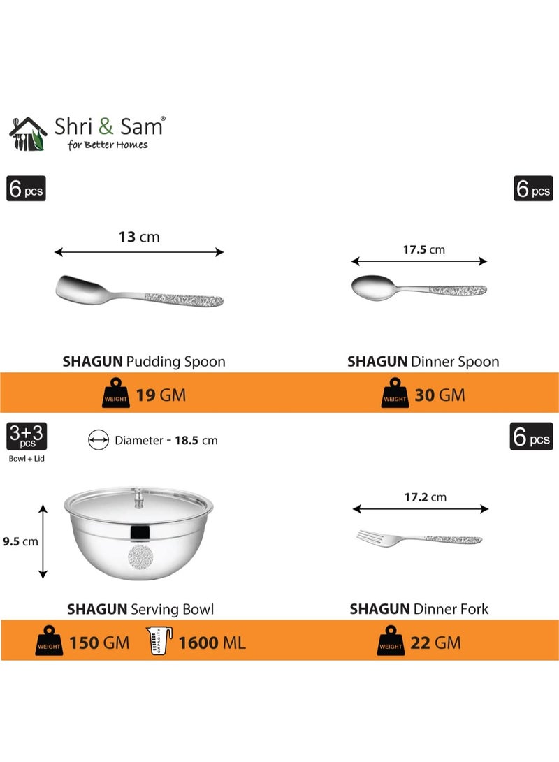 Shri & Sam Designer Stainless Steel Leaves Shagun Laser Bloom Dinner Set, 68 Pieces, Solid - Image 2