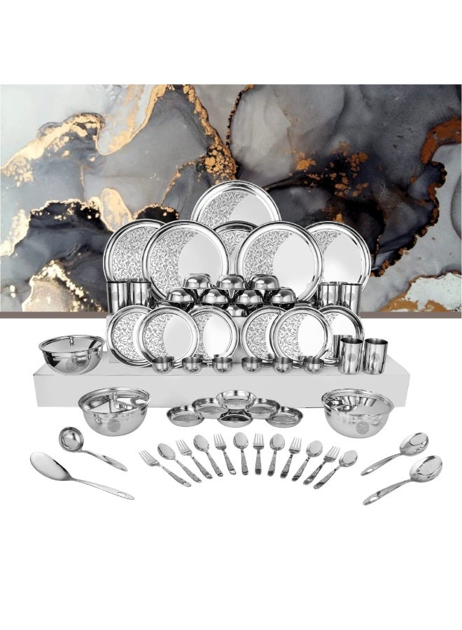 Shri & Sam Designer Stainless Steel Leaves Shagun Laser Bloom Dinner Set, 68 Pieces, Solid - Image 3