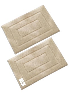 DAMAL Bathroom Mat 2 Pcs Set, Non-slip Washable Bathroom Mat, Anti-fouling Flocked Floor Mat, Absorbent Bathroom Mat, Door Mat, Non-slip Floor Mat For Bathrooms And Entrances 40*60cm (Khaki)  - Image 1