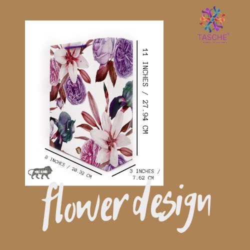 TASCHE Cherry Flower and Lily Flower Design Printed Assorted Design Paper Carry Bags | Gift Bags for Return gifts, Birthday and presents (28 * 20 * 7.5 CM) (Pack of 10) - Image 4