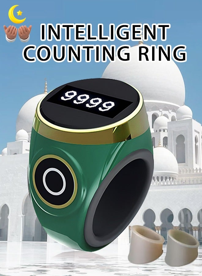 Zikr Ring with Vibration Reminder, Adjustable Tasbih Counter with 3 Sizes (18/20/22mm), Waterproof OLED Display, Tasbeeh counter for Meditation and Muslim Prayer (Green) - Image 1