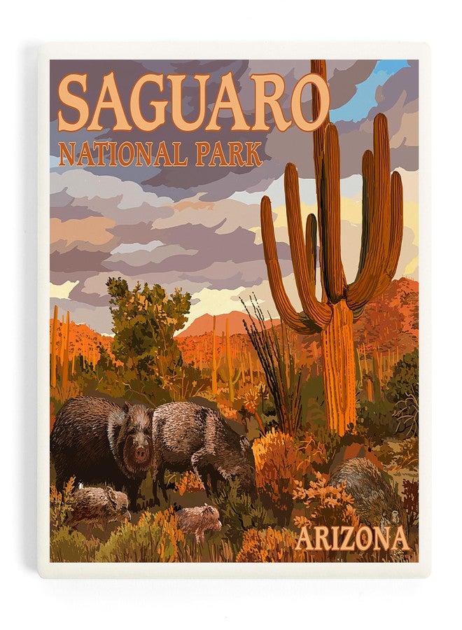 Lantern Press Saguaro National Park, Javelina (Absorbent Ceramic Coaster, Single, Cork Back, Kitchen Table Decor) - Image 1