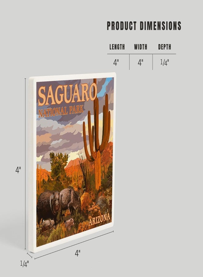 Lantern Press Saguaro National Park, Javelina (Absorbent Ceramic Coaster, Single, Cork Back, Kitchen Table Decor) - Image 5