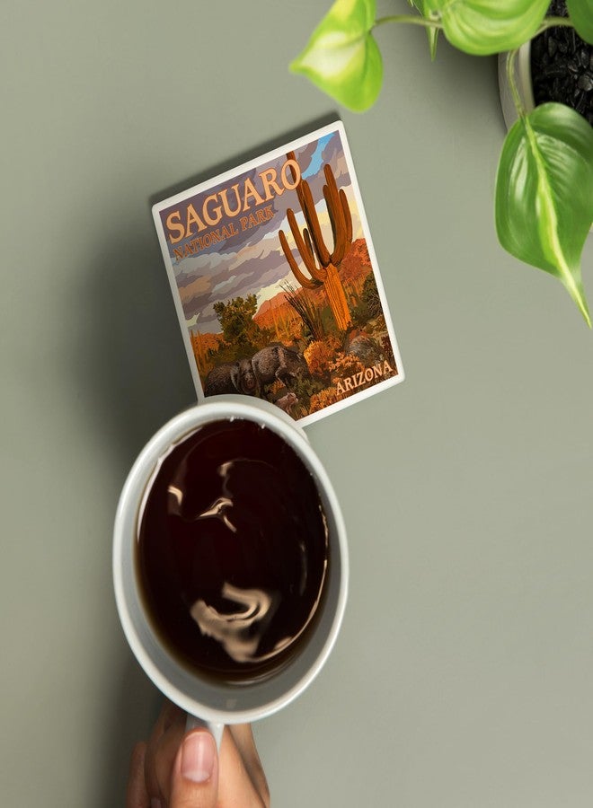 Lantern Press Saguaro National Park, Javelina (Absorbent Ceramic Coaster, Single, Cork Back, Kitchen Table Decor) - Image 2