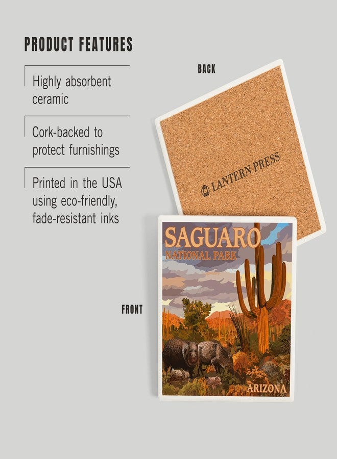 Lantern Press Saguaro National Park, Javelina (Absorbent Ceramic Coaster, Single, Cork Back, Kitchen Table Decor) - Image 3