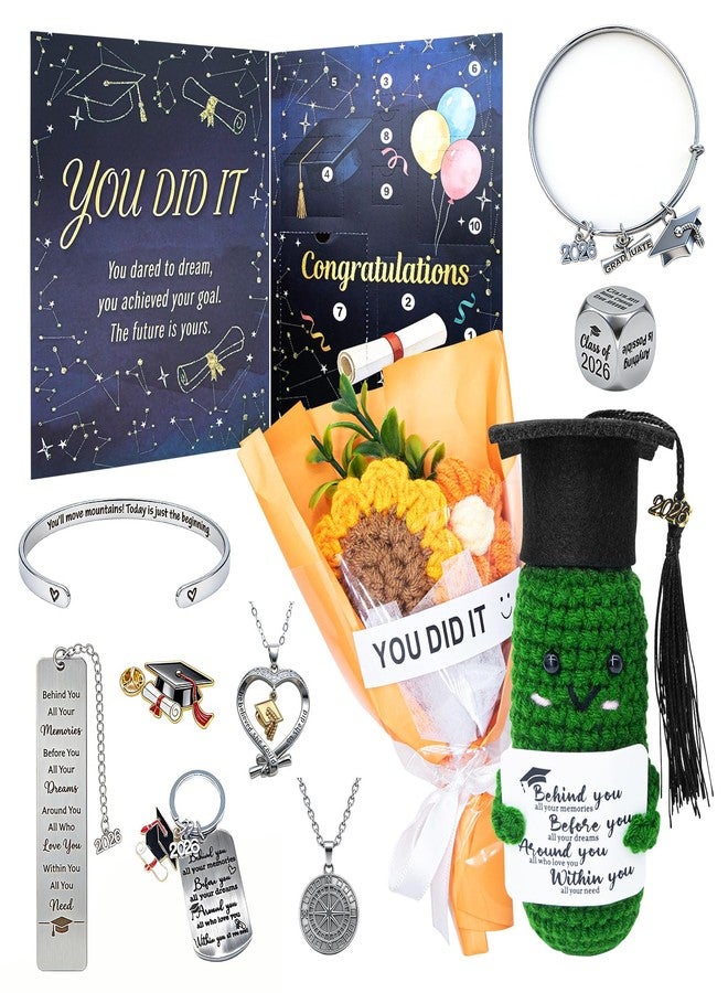 Nsoyos Graduation Gift for Her 2026(Contains 10 Unique Gifts) High School,College and Master’s Graduation Gift Baskets,Includes Hand-Woven Cucumbers,Bouquets,Bracelets,Necklaces,Brooches,Etc. - Image 1