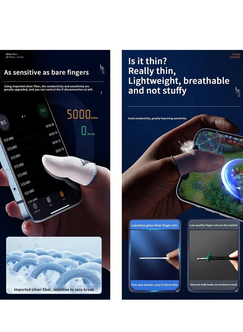 4pcs Gaming Finger gloves,Paired With A Metal Storage Box,Silver Fiber Material,Just Right Pressure/Breathable/Sweatproof（black） - Image 4