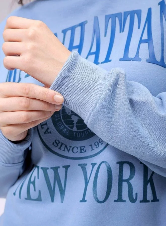 Freehand  Women Boxy Fit Typography Printed Round Neck Long Sleeve Oversized Sweatshirt for Women | Best Price UAE