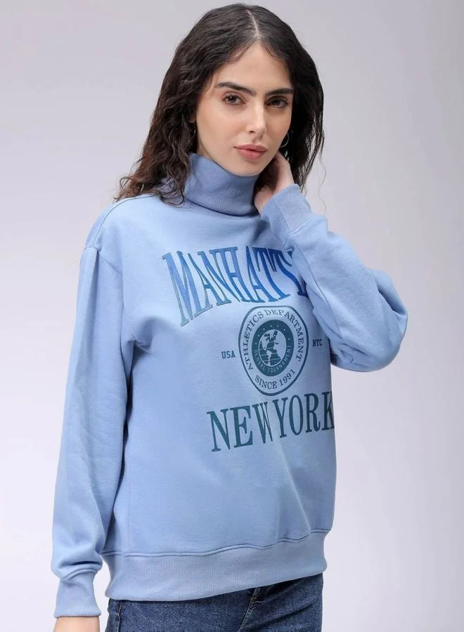 Freehand  Women Boxy Fit Typography Printed Round Neck Long Sleeve Oversized Sweatshirt for Women | Best Price UAE