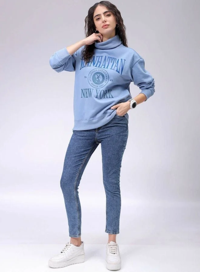 Freehand  Women Boxy Fit Typography Printed Round Neck Long Sleeve Oversized Sweatshirt for Women | Best Price UAE