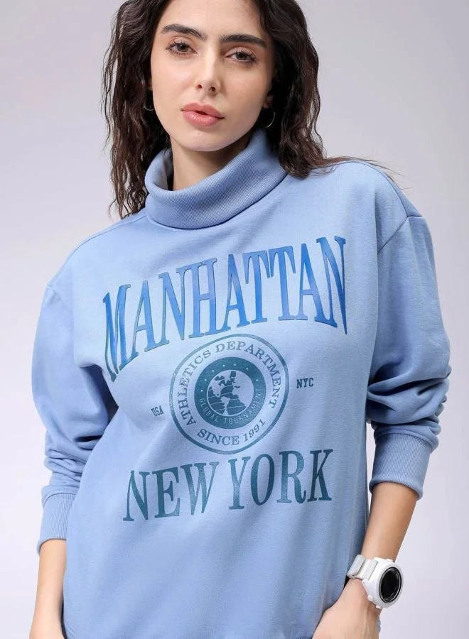 Freehand  Women Boxy Fit Typography Printed Round Neck Long Sleeve Oversized Sweatshirt for Women | Best Price UAE