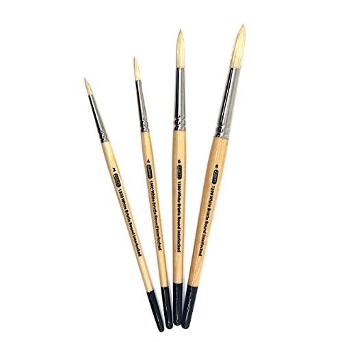 ZEM Brush Interlocked White Hog Bristle Artist Brush Set Rounds 2,4,6,8 - Image 1