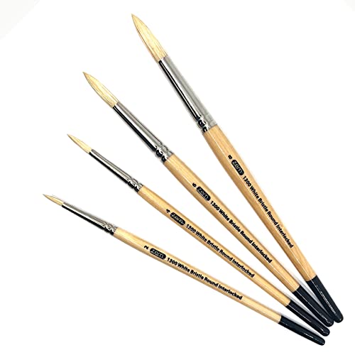 ZEM Brush Interlocked White Hog Bristle Artist Brush Set Rounds 2,4,6,8 - Image 4