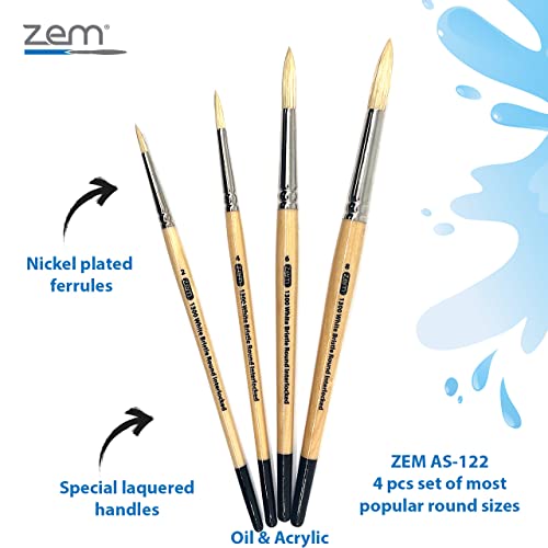 ZEM Brush Interlocked White Hog Bristle Artist Brush Set Rounds 2,4,6,8 - Image 3