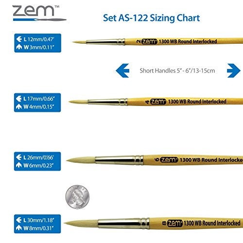ZEM Brush Interlocked White Hog Bristle Artist Brush Set Rounds 2,4,6,8 - Image 2