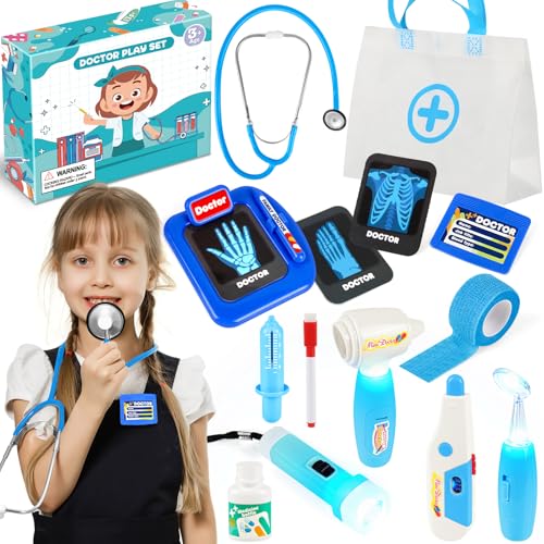 IVENRXIU Kids Doctors Play Set 15 Pcs Doctor Kit for Toddlers 35 Doctor Set with Real Stethoscope Pretend Play Toys for Kids Boys and Girls Halloween Christmas Birthday Gifts - Image 1
