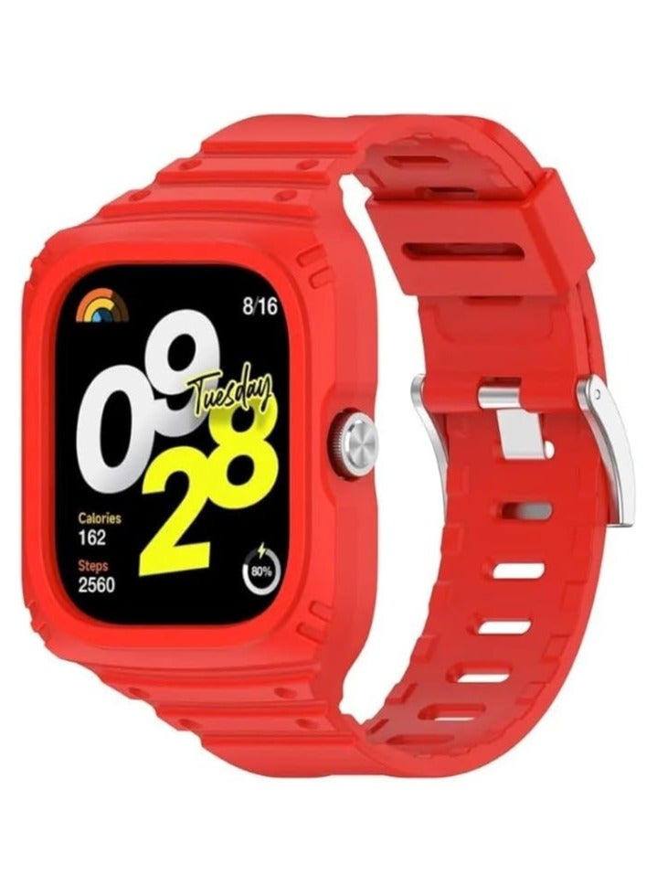Strap Compatible with Redmi Watch 4 Replacement Integrated Band Silicone Wrist Strap Bracelet Band Soft And Durable with Quick Release Watch Accessories(Red)