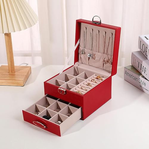 SIBY PU Leather Foldable Jewelry Organizer for Girls | Portable Multi-Layer Jewelry Box for Women | Travel Jewelry Storage Box for Large Jewelry's, Necklace, Earrings, Rings (Red) - Image 3