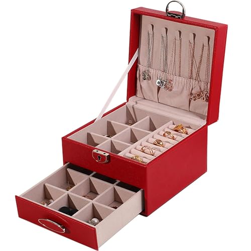 SIBY PU Leather Foldable Jewelry Organizer for Girls | Portable Multi-Layer Jewelry Box for Women | Travel Jewelry Storage Box for Large Jewelry's, Necklace, Earrings, Rings (Red) - Image 1