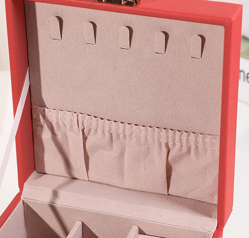 SIBY PU Leather Foldable Jewelry Organizer for Girls | Portable Multi-Layer Jewelry Box for Women | Travel Jewelry Storage Box for Large Jewelry's, Necklace, Earrings, Rings (Red) - Image 5