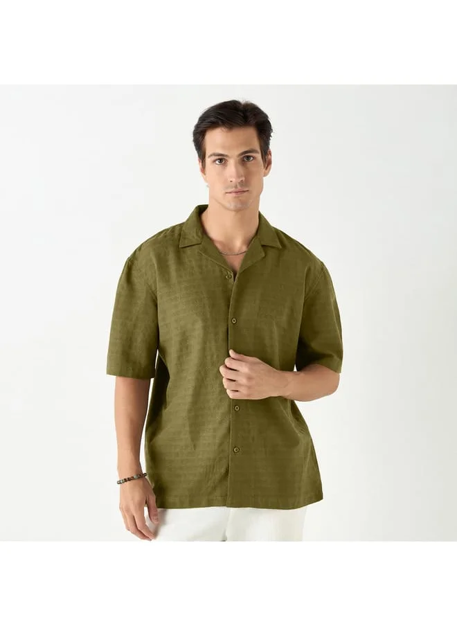 Iconic Iconic Regular Fit Textured Shirt with Camp Collar and Short Sleeves