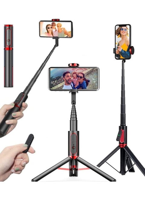 Selfie Stick For Phone Size 4.5 to 6.2Inch Extendable to 160cm Selfie Stick Tripod with Bluetooth Wireless Remote Phone Holder (AB202-195RD)