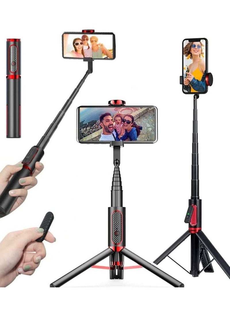 TYCOM Selfie Stick For Phone Size 4.5 to 6.2Inch Extendable to 160cm Selfie Stick Tripod with Bluetooth Wireless Remote Phone Holder (AB202-195RD)  - Image 1