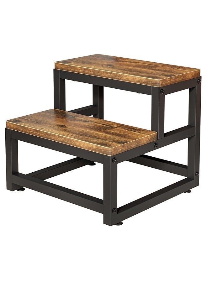 Forest Home Wooden Step Stools for Adults Kids, 2 Step Stool, Heavy Duty Wood Bedside Stepping Stool for Kichen/Bathroom/Bedside Step Stool (Brown) - Image 1